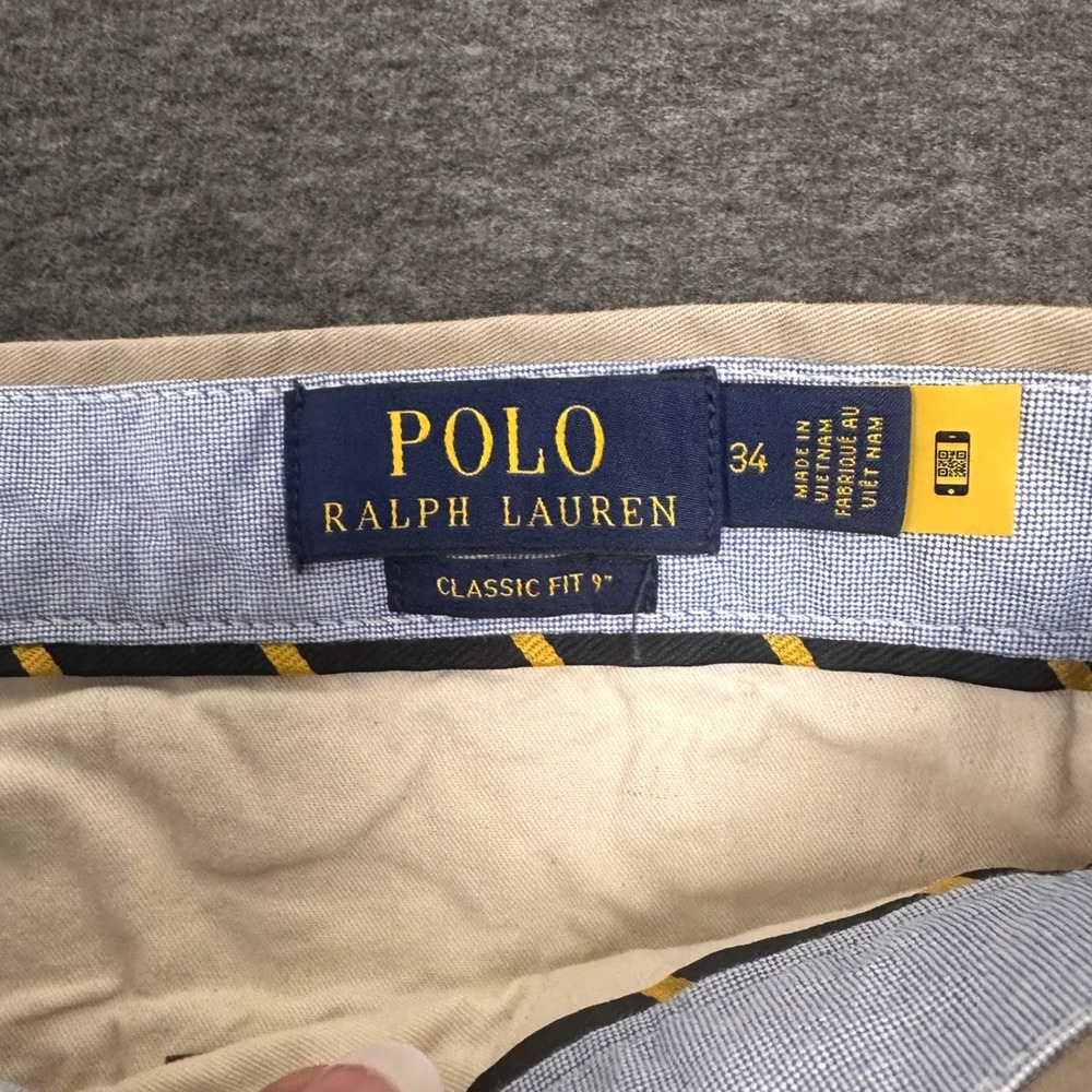 Polo Ralph Lauren Classic Fit 9" Shorts Khaki Flat Front Chino Casual Size 34 - Picture 5 of 9